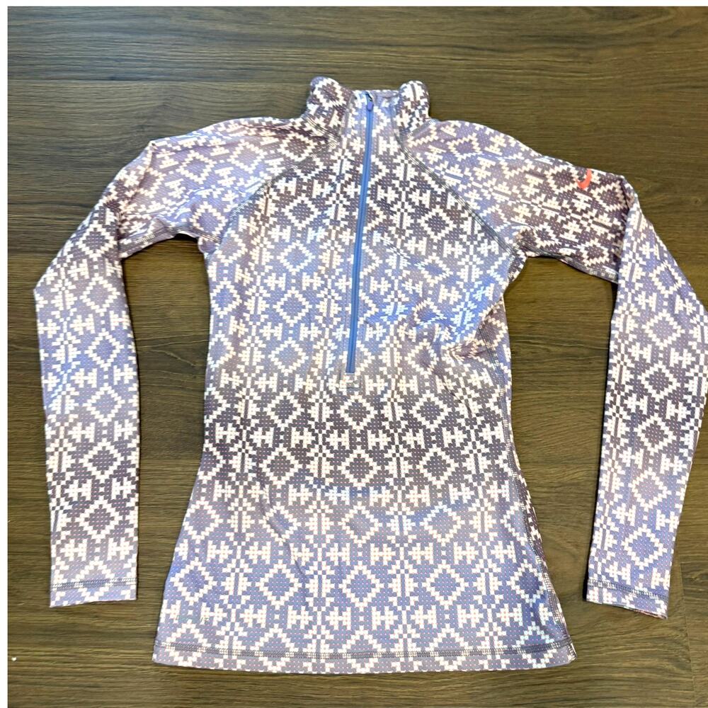Nike Pro Dri-FIT Half Zip Running Top Womens Small Purple Pink Print
